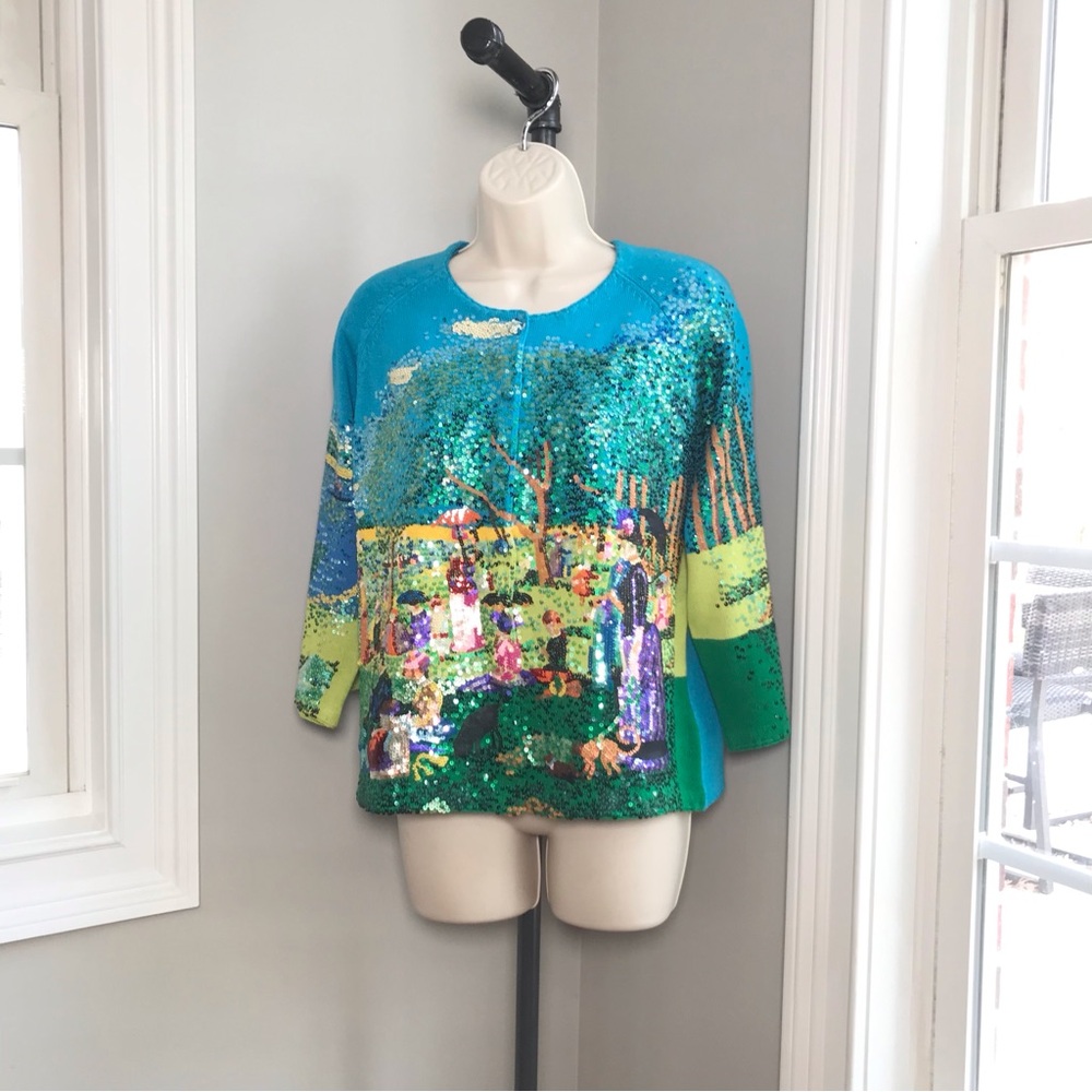 Vintage Michael Simon Seurat Painting Cardigan Sweater - Women’s Large NWT - Picture 5 of 10